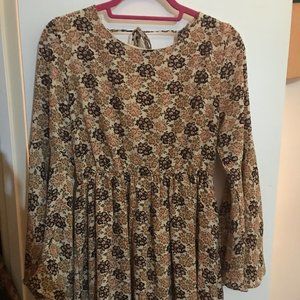 Brown Floral Long Sleeve Dress